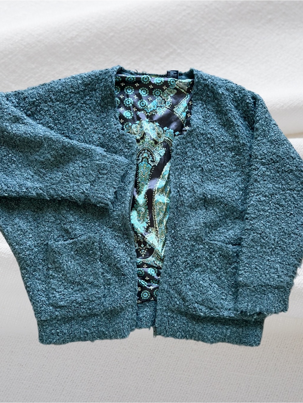 canadian brand light grayish olive colored textured sweater / jacket / cardigan.
